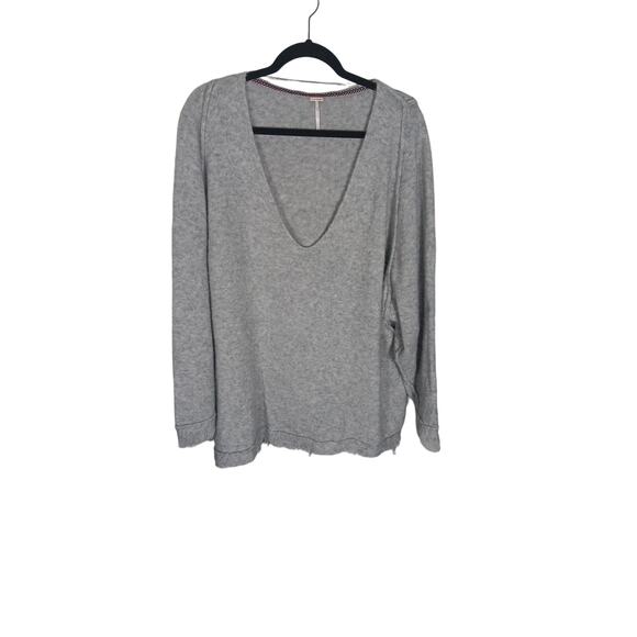 Free People Irresistible V Neck Fringe Sweater Oversized Wool Blend Lagenlook L - Picture 1 of 4